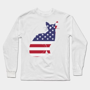 American Flag Funny Cat Long Sleeve T-Shirt